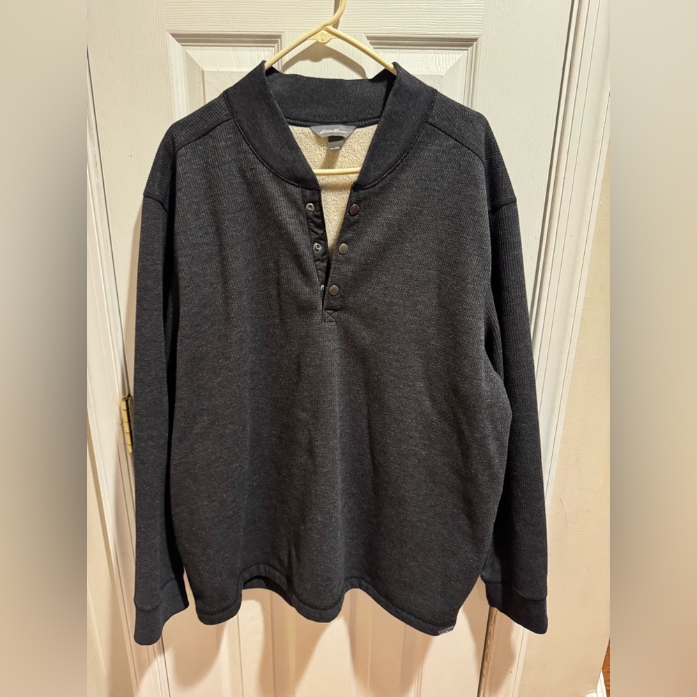 Eddie Bauer Men's Fleece Faux Shearling-Lined Henley Shirt Size 2XL Gray